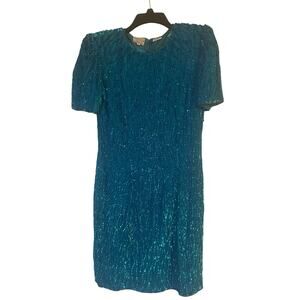 Vintage Stenay Silk Dress Beaded Lined Short Sleeve Formal Occasion Party Sz 10